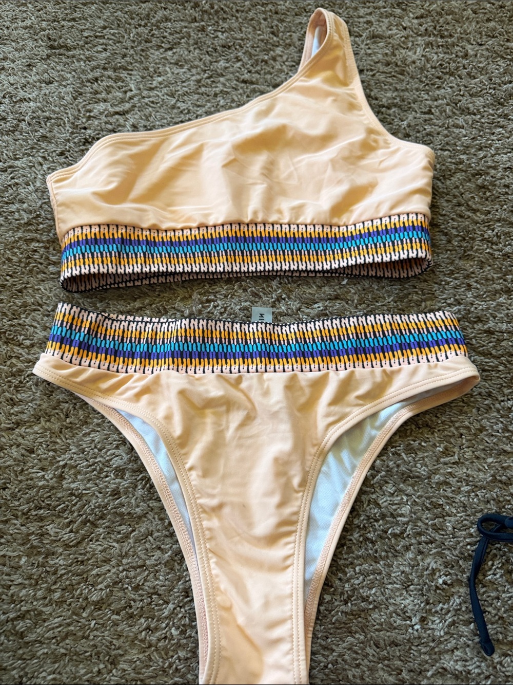 SHEIN Beige One-Shoulder Bikini with Multicolor Trim